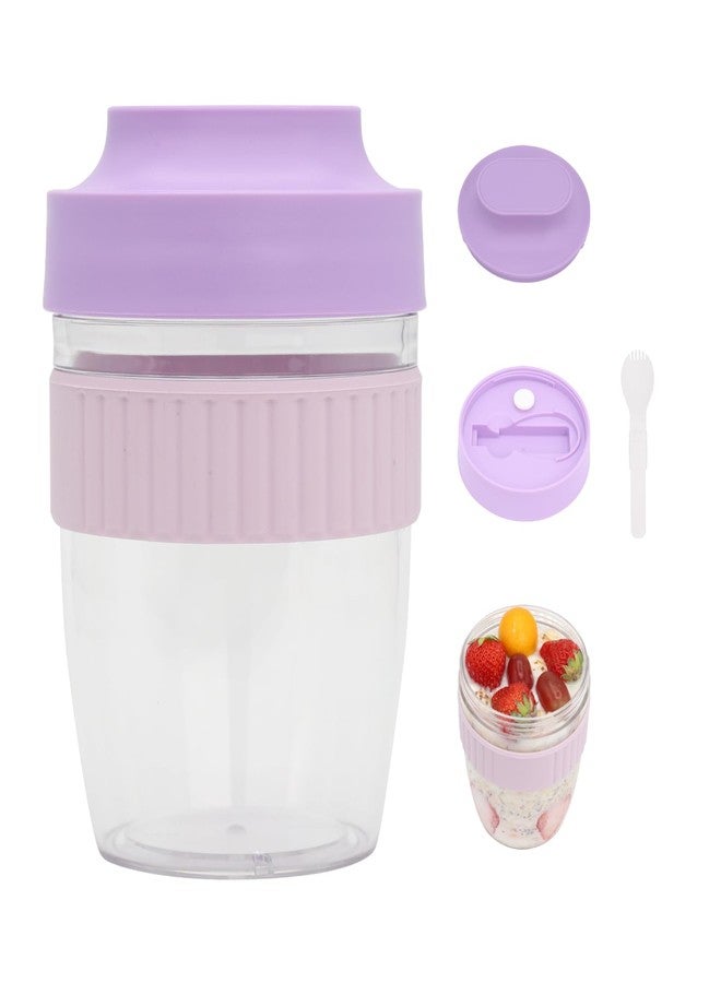 daasigwaa Breakfast On The Go Cups, Overnight Oats Containers With Lid And Folding Spoon, Take And Go Yogurt Cereal Snack Parfait Salad Containers For Lunch, Fruit & Vegetable Jar, 20 oz(Purple) - Image 1